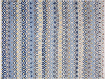 handmade Modern Moroccan Hi Lt. Blue Ivory Hand Knotted RECTANGLE 100% WOOL area rug 8x10
